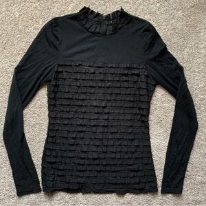 Forever 21 Women’s Black Whimsigoth Mesh Ruffle Zipper Long Sleeve Top Medium